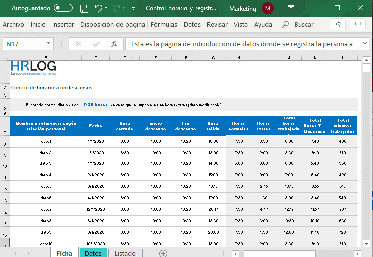 El Excel que necesitas para el control del registro horario 1