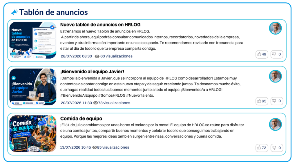 Tablón de anuncios digital para empleados