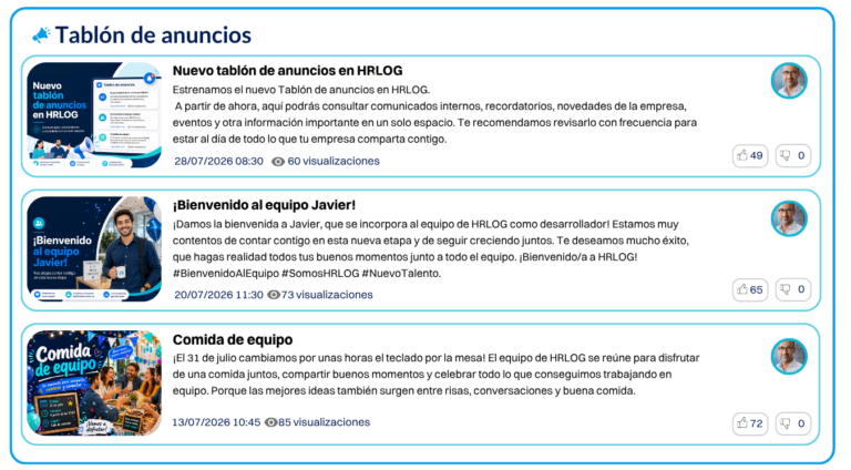 Tablón de anuncios digital para empleados
