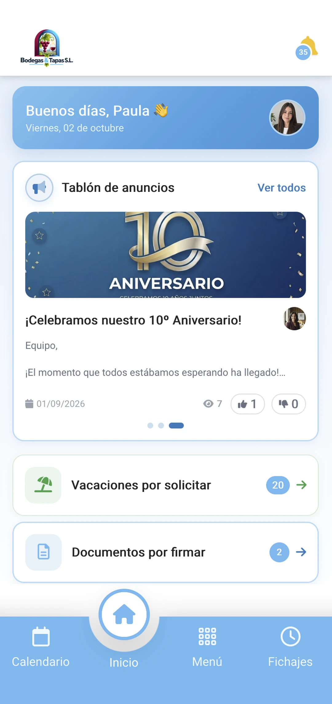 Pantalla de inicio de la app HRLOG
