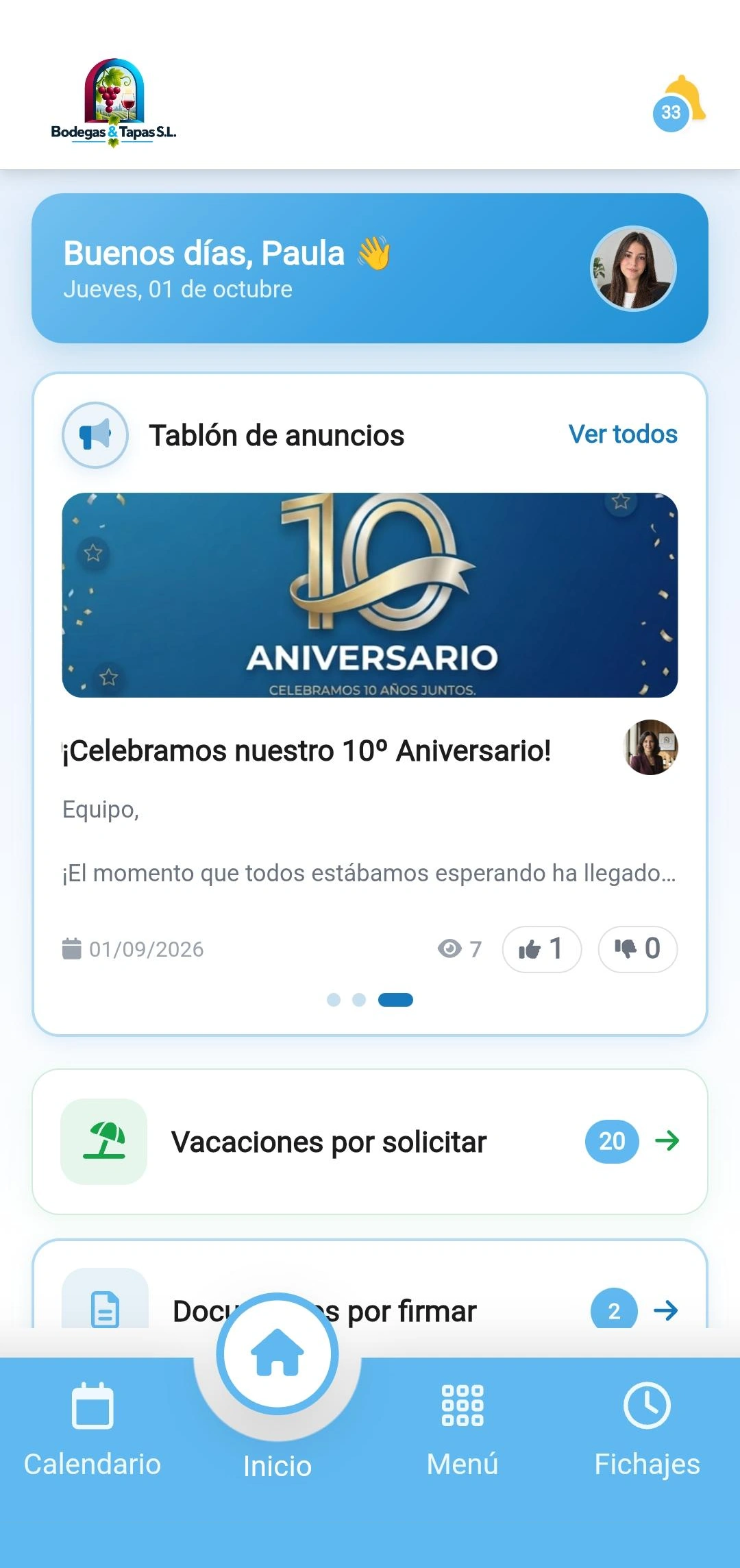 Pantalla de inicio de la app HRLOG
