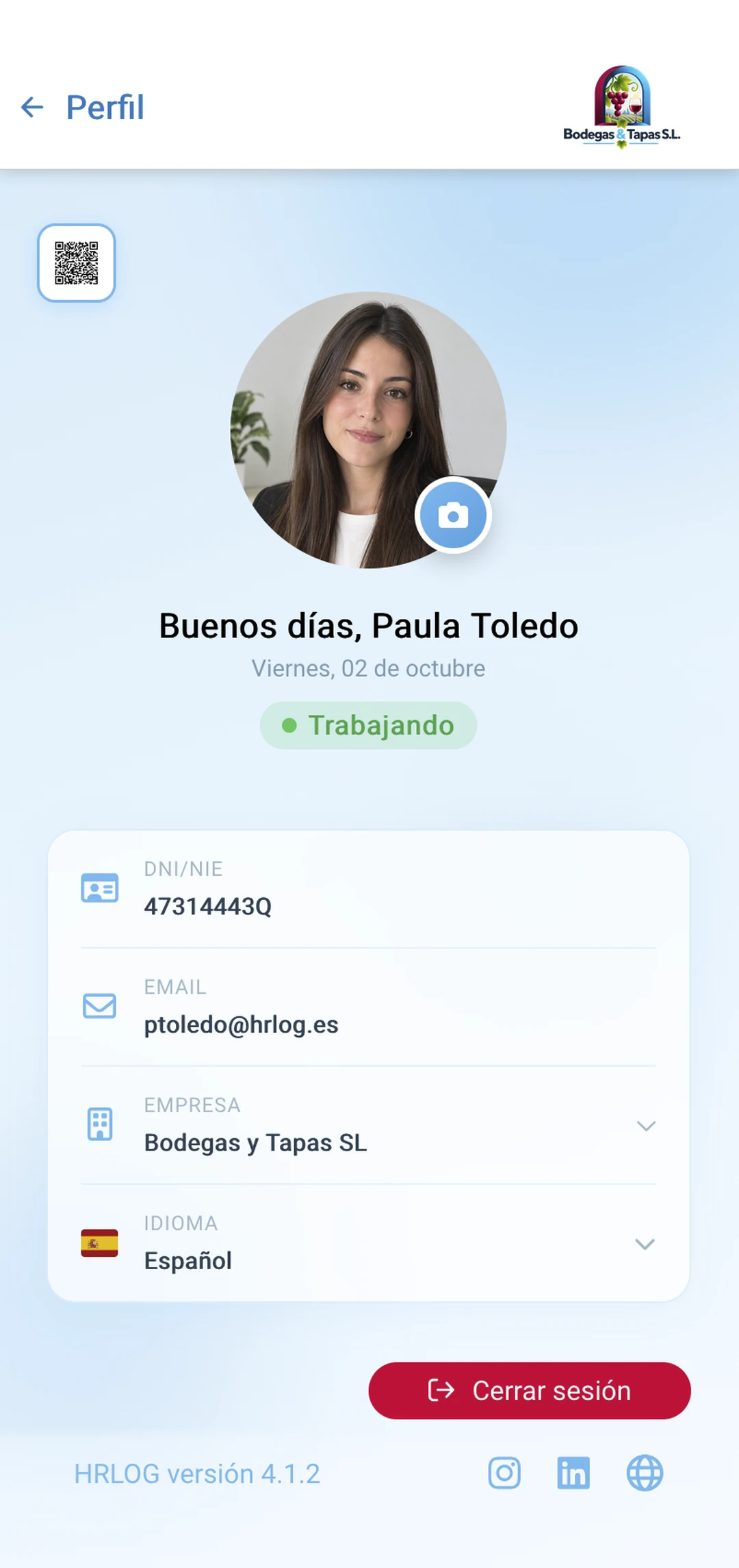 Perfil de empleado en la app HRLOG