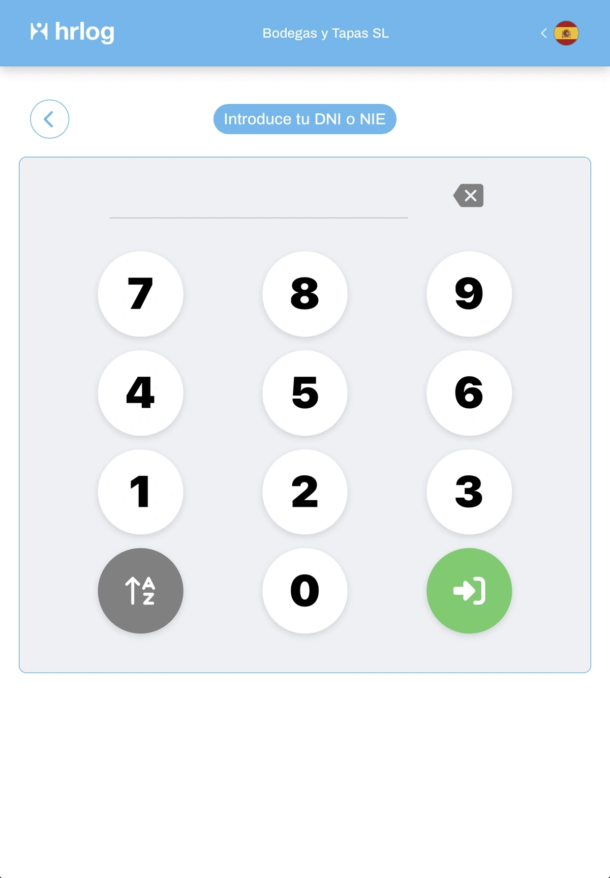 HRLOG Mostrador: fichaje con DNI/NIE